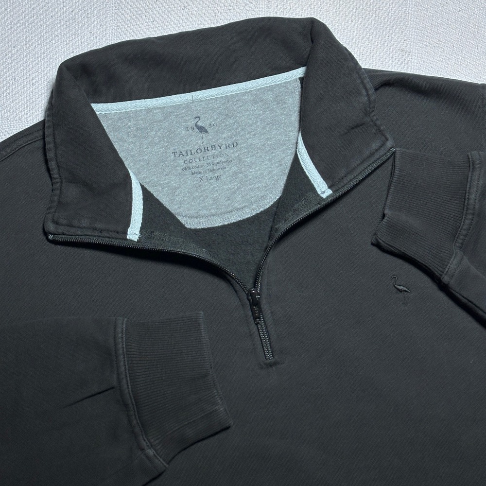 Tailorbyrd 1/4 Zip Pullover Mens XL Mock Neck Logo Black Cotton Casual Preppy
